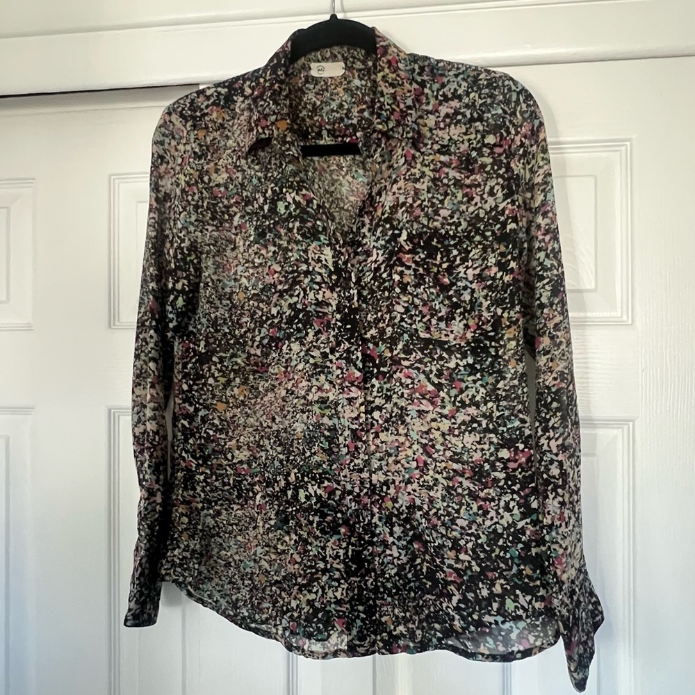 AG Adriano Goldschmied sheer black button-down, confetti pattern